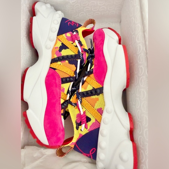 Christian Louboutin Shoes - Christian Louboutin Pink Yellow Trailrun Donna Fabric Sneakers in multicolor new